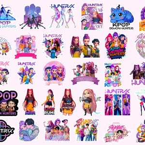 Kpop Demon Hunters PNG Bundle, Girl Dinner Png, Saja Boys Girls Bands Png, Huntrix fans, Huntrix Clipart bundle, K-pop shirt Sublimation