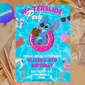 Stitch Pool Party Geburtstagseinladung für Mädchen Editable Stitch und Angel Pool Einladung Hawaii-Party Geburtstagseinladung Mädchenparty