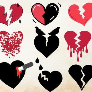 Corazón roto - Descarga digital instantánea, Corazón roto svg, Clipart de corazón roto, Archivos de corte de corazón de amor