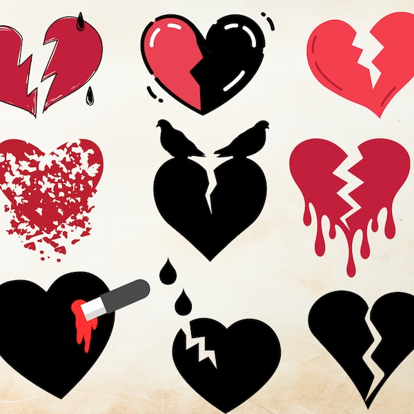 Broken Heart - Instant Digital Download , Broken heart svg,  Broken Heart Clipart, Love Heart Cut Files