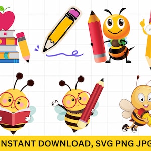 Pacote Svg de lápis, clipart de lápis, material de desenho, volta às aulas, material escolar, lápis de professores, clipart de abelha png