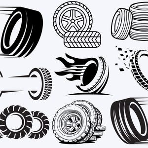 Paquete SVG de neumáticos, neumáticos de coche Svg, rueda Svg, neumático de coche Svg, clipart de rueda, rueda para Cricut, silueta de neumáticos, logotipo de rueda SVG, ruedas Svg