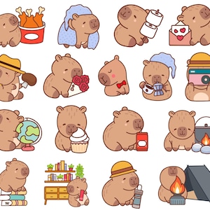 Cute Capybara PNG, Capybara SVG Bundle,Funny Capybara Clipart,Anime Cartoon Digital Sticker,files for cricut, Set Kawaii Animal Illustration