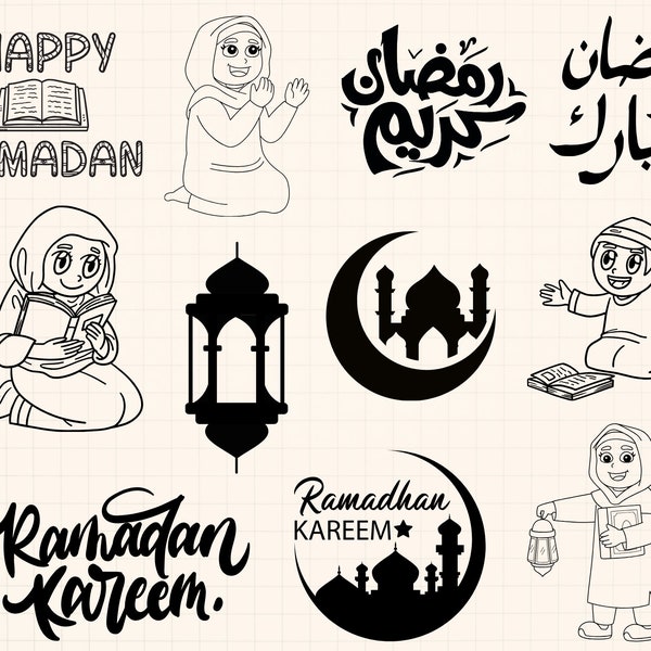 Ramadan Mubarak svgs, Islamisches SVG-Bundle, Ramadan Kareem SVG-Bundle, Ramadan-Dekor svg Eid-Karte svg, muslimisches svg, glückliches Ramadan svg