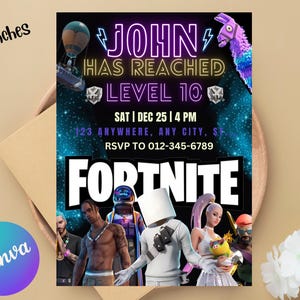 Editable Fort Game Birthday Invitation | Fort Night Birthday Party Template | Video Game Birthday Invite | Fort Gaming Birthday Evite