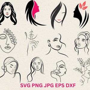 Woman face svg, makeup svg, Girl Face Svg, Woman Face silhouette,  Hair Svg, Girl With Lashes svg, Woman face with flowers SVG