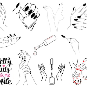 Nail art SVG-bundel, Girl Hand svg, Nail tech svg, nagellak svg, nagel svg, manicure svg, mode svg, vingers Svg, Black Woman Hand png
