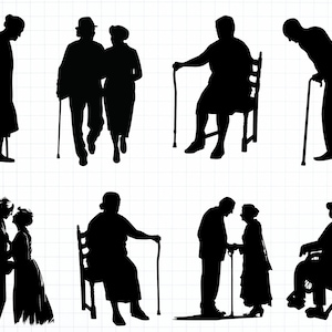 Couple de personnes âgées SVG, SVG de personnes âgées, grand-mère Svg, grand-père Svg, mignon vieux couple heureux Clipart PNG, cadeau pour les grands-parents romantiques