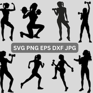 Fitness Mädchen svg, schwarze Frau svg, Workout SVG-Bundle, Frau mit Langhantel, Gym Girls Clipart, Fitness Frau svg, Workout Silhouette