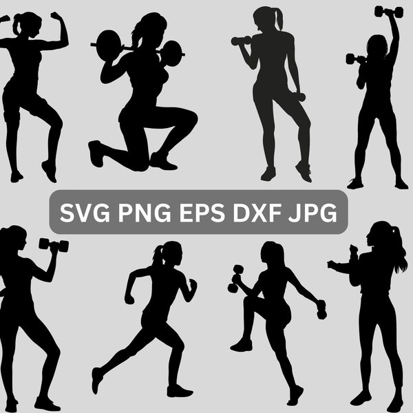 Fitness girl svg ,Black Woman svg, Workout SVG Bundle, Woman with Barbell, Gym Girls Clipart,  Fitness Woman Svg, Workout Silhouette