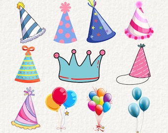 Birthday hats svg, Party Hat Clipart, Party Hat Cut Files For Silhouette, Balloon svg bundle, Birthday Balloons SVG, Hat Design Svg