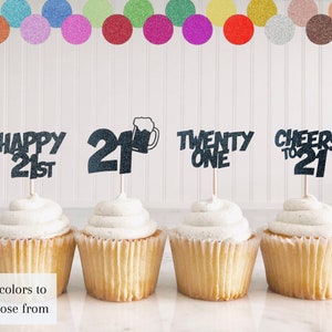 21st Birthday Cupcake Toppers, 21st Birthday Decorations, Cheers to 21 Cake Topper, Happy 21st Birthday, Birthday Cupcakes