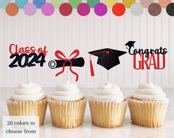 Graduation Cupcake Toppers Cake Toppers (12/set) Grad Cap Cake Toppers Graduation party decorations college/high school