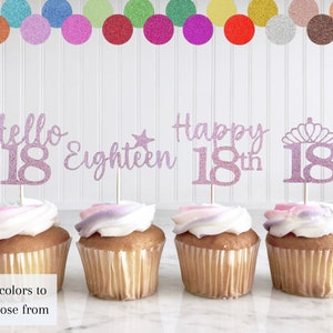 18th Birthday Cupcake Toppers, Happy Birthday Cake Toppers, Glitter Cake Toppers, Girl Birthday, 18th Birthday Decor, Cute Birthday Cakes