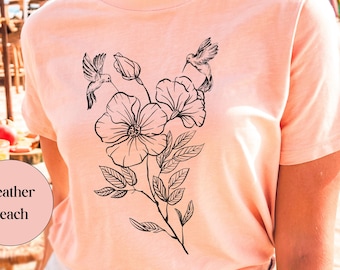 Floral Hummingbird T-Shirt, Hummingbird Shirt, Nature Lover Gift, Hummingbird Lover Gift, Garden Shirt, Bird Lovers T-Shirt