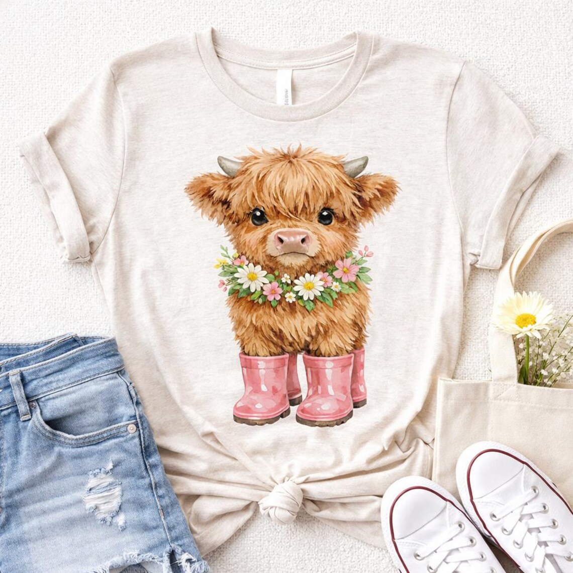 Cute Highland Cow PNG With Rain Boots, Watercolor Farm Animal PNG, Cow ...