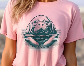 Cute Manatee T-Shirt, Chubby Mermaid Shirt, Sea Cow Tee for Women, Ocean Animal Lover Gift, Save the Sea Cows Shirt, Beach Shirt