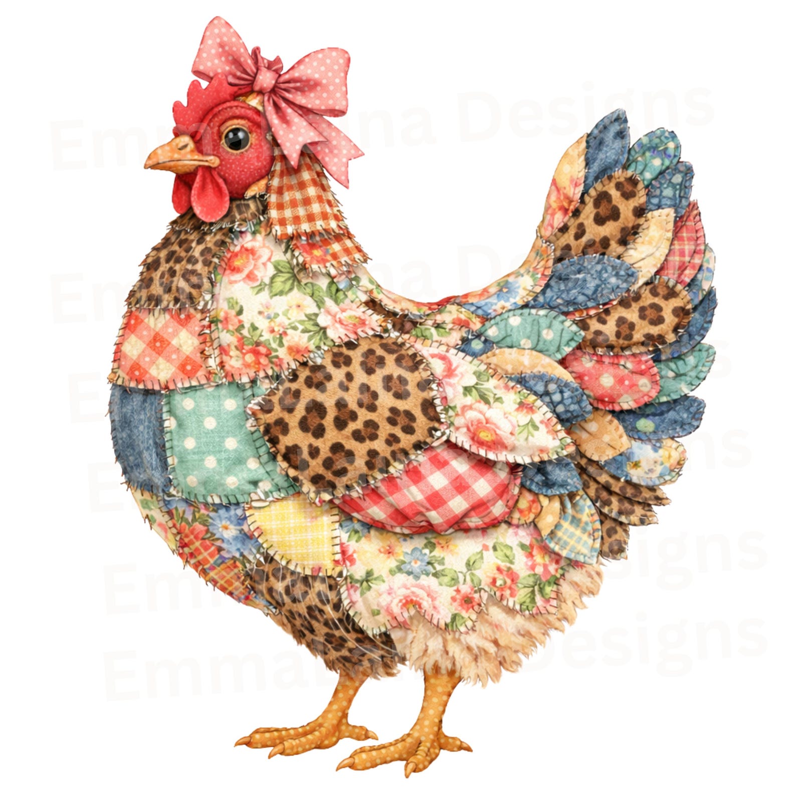 Leopard Pattern Chicken Patchwork Chicken PNG, Leopard Print Farm Hen, Floral Quilt Design ...