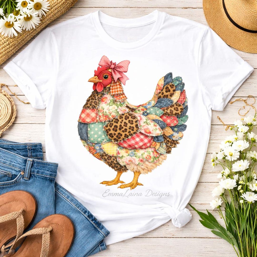Leopard Pattern Chicken Patchwork Chicken PNG, Leopard Print Farm Hen, Floral Quilt Design ...