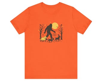 Bigfoot Trick or Treat T-Shirt, Halloween Costume Tee, Funny Dog Lover Shirt, Sasquatch Walking Unisex Top, Cryptid Lover Gift