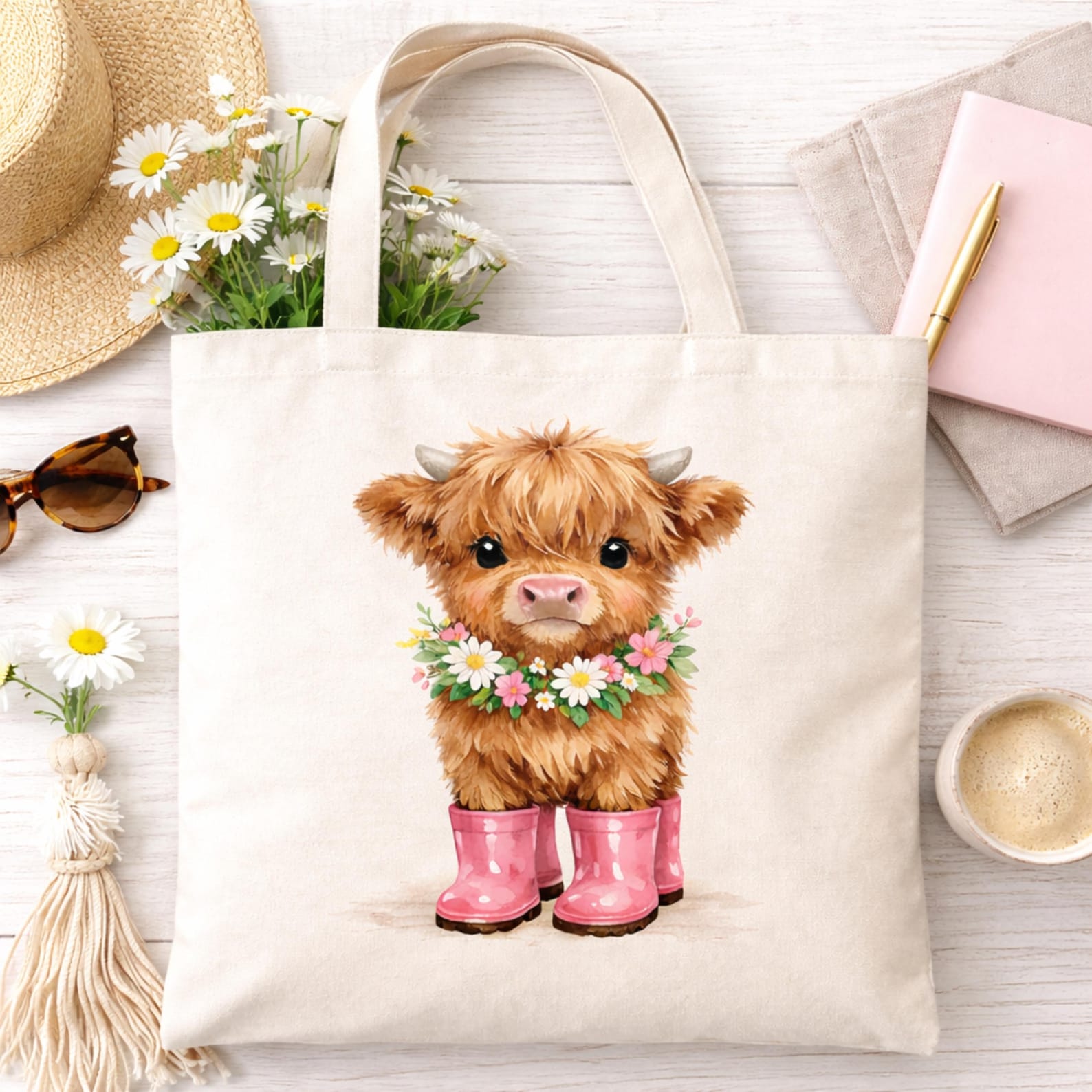 Cute Highland Cow PNG With Rain Boots, Watercolor Farm Animal PNG, Cow ...