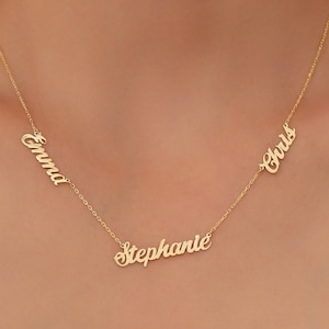 14K Solid Gold Three Name Necklace, 3 Name Necklace, Kids Name Necklace, Family Name Necklace, Personalized Gift For Mom, Solid Gold Jewelry