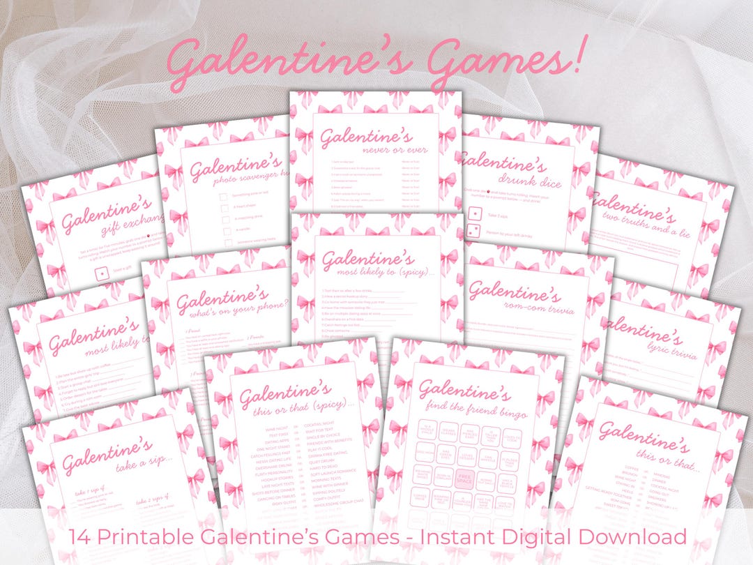 Galentines Game Bundle | Pink Bow Galentines Party Games Printable ...
