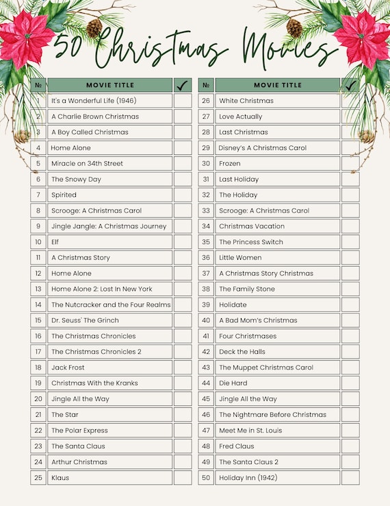 50 Christmas Movies Checklist Christmas Movies Family Movie