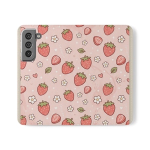 Flipcase met aardbeipatroon | iPhone Samsung-hoes van imitatieleer