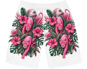 Bañador corto para hombre con estampado floral de la Pantera Rosa / Hibisco tropical AOP