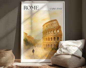 Poster di Roma - Stampa di viaggio a Roma - Arte murale italiana - Decorazione del Colosseo di Roma - Opera d'arte vintage di Roma - Regalo di Roma - Poster di città italiane