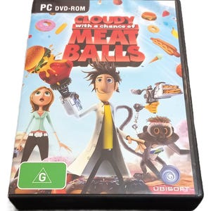 DVD-ROM do jogo Cloudy with a Chance of Meatballs para PC completo na caixa
