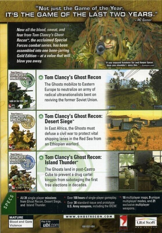 Tom Clancy's Ghost Recon (PC, 2001) Pc Video Game Ubisoft CD
