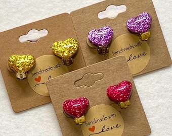 Resin Heart Clip-on Earrings | Silver & Gold Plated