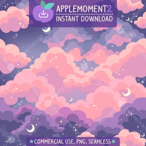 Niedlich Kawaii Musterdesign Rosa Wolken Himmlisch Ästhetisch Digitales Papier PNG Oberflächendesign Illustration Kleine Unternehmen Kommerzielle Nutzung
