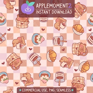 Niedliches Kawaii Nahtloses Muster Capybara Braun Gingham Ästhetik Digitales Papier PNG Oberflächendesign Illustration Kleine Unternehmen Kommerzielle Nutzung
