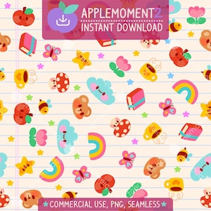 Schattig kawaii naadloos patroon college geregeerd notitieboek Esthetisch digitaal papier PNG ontwerp van het oppervlak illustratie klein bedrijf Commercieel gebruik