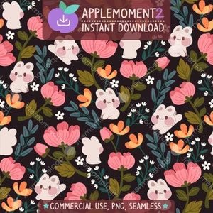 Niedliches Kawaii Musterdesign Häschen Rosa Ästhetisches Digitales Papier PNG Oberflächendesign Illustration Kleine Unternehmen Kommerzielle Nutzung