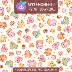 Süße Kawaii Nahtlose Muster Regenbogen Donut Boba Katze Ästhetisch Digitales Papier PNG Oberflächendesign Illustration Kommerzielle Nutzung