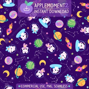 Süße Kawaii Musterdesign Astronauten Bunny Ästhetisch Digitales Papier PNG Oberflächendesign Illustration Kleine Unternehmen Kommerzielle Nutzung