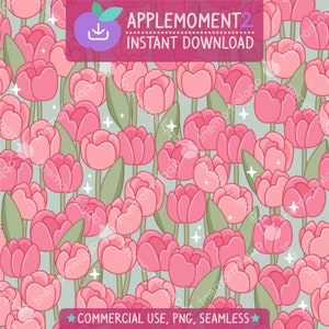 Süße Kawaii Musterdesign Rosa Tulpen Blume Ästhetisches Digitales Papier PNG Oberflächendesign Illustration Kleine Unternehmen Kommerzielle Nutzung