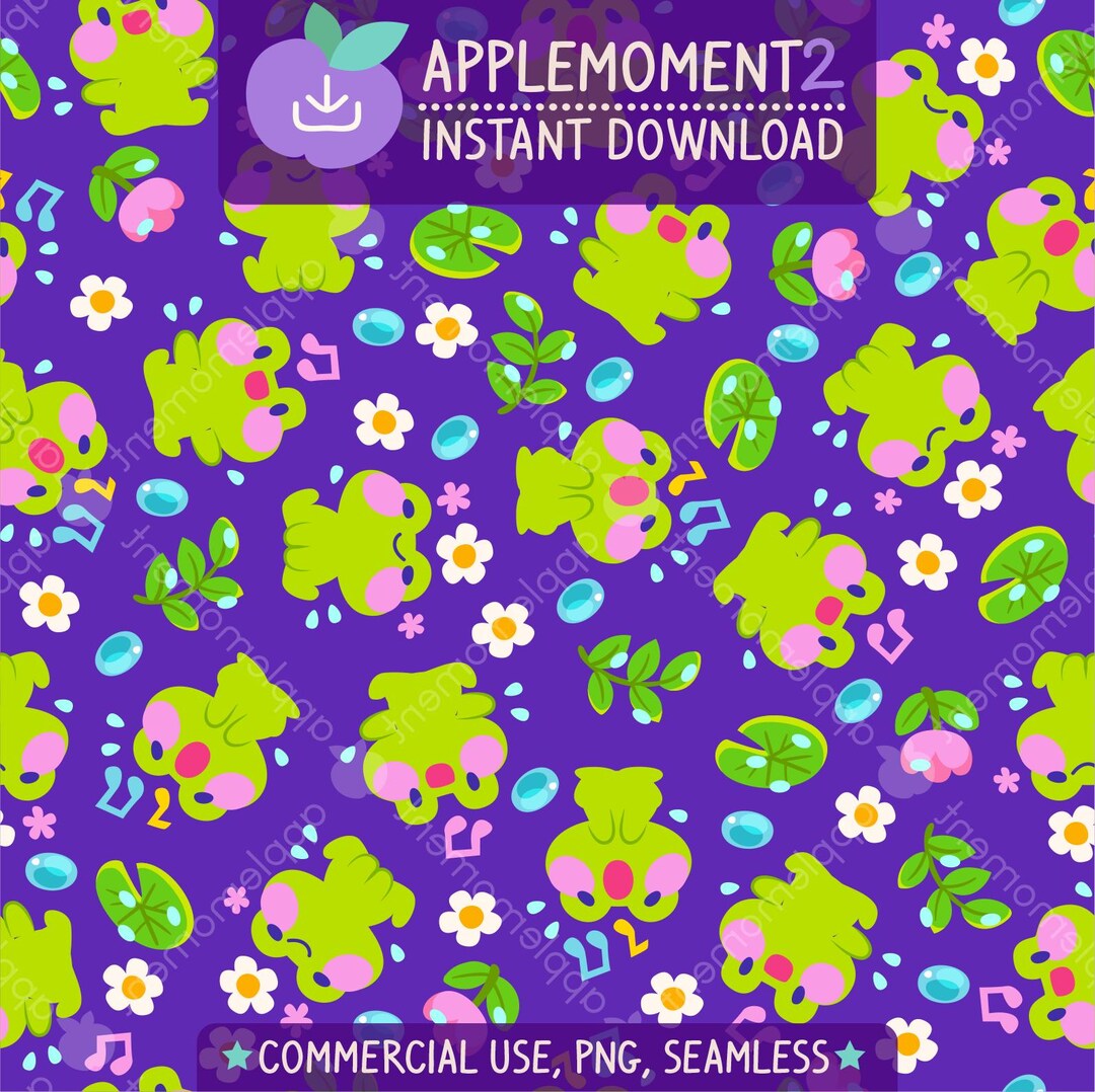 Cute Kawaii Seamless Pattern Rain Singing Frog Aesthetic Digital Paper ...