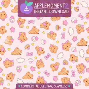 Süße Kawaii Musterdesign Regenbogen Dessert Stern Bär Ästhetisches Digitales Papier PNG Oberflächendesign Illustration Kommerzielle Nutzung
