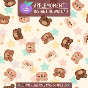 Süße Kawaii Musterdesign Pastell Flauschig Stern Bär Ästhetisch Digitales Papier PNG Oberflächendesign Illustration Kleinunternehmen Kommerziell