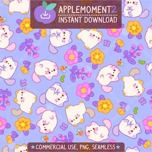 Padrão Kawaii Bonito Sem Costura Flor Gato e Insetos Estética Papel Digital PNG Superfície Design Ilustração Uso Comercial