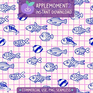 Süßes Kawaii Nahtloses Muster Japanischer Fisch Ästhetisches Digitalpapier PNG Oberflächendesign Illustration Kommerzielle Nutzung