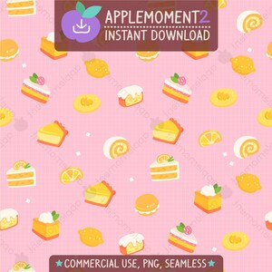 Ładny Kawaii Bezszwowy Wzór Słodkie Ciasto Cytrynowe Tarta Pie Estetyczny Cyfrowy Papier PNG Powierzchnia Projekt Ilustracja Mały Biznes Komercyjne Wykorzystanie