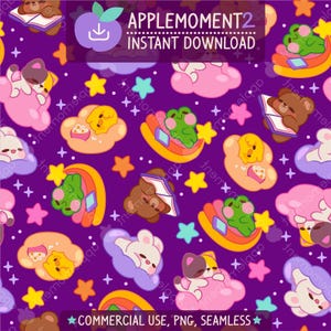 Schattig kawaii naadloos patroon slaperig dieren esthetisch digitaal papier png ontwerp van oppervlak illustratie klein bedrijf commercieel gebruik
