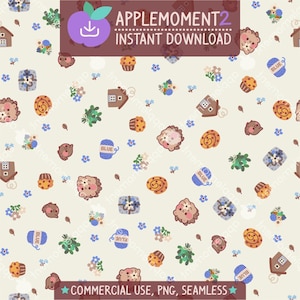 Motif transparent kawaii mignon Noël hiver hérisson oiseau Hygge esthétique papier numérique PNG Surface Design Illustration usage commercial