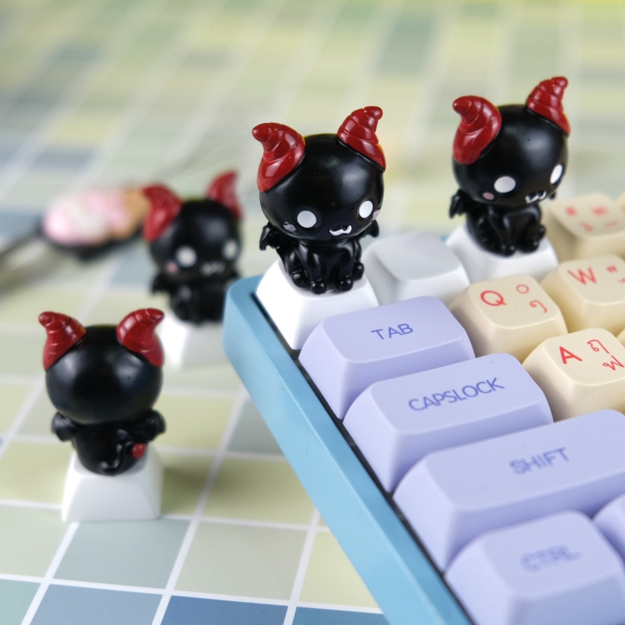 Adorable Halloween GHOST KEYCAPS, Cute Devil Keycap, ARTISAN keycap handmade for Mechanical keyboard